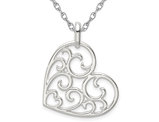 Sterling Silver Filigree Heart Pendant Necklace with Chain